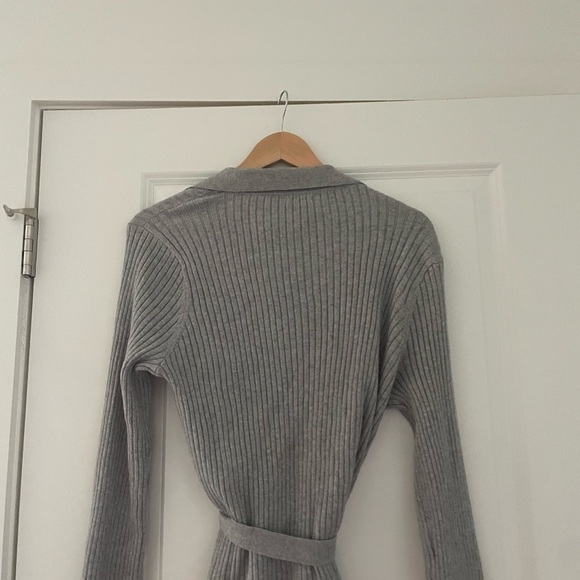 Skin Marilynne Ribbed Cardigan Cotton Cashmere Belted Gray - Picture 8 of 12